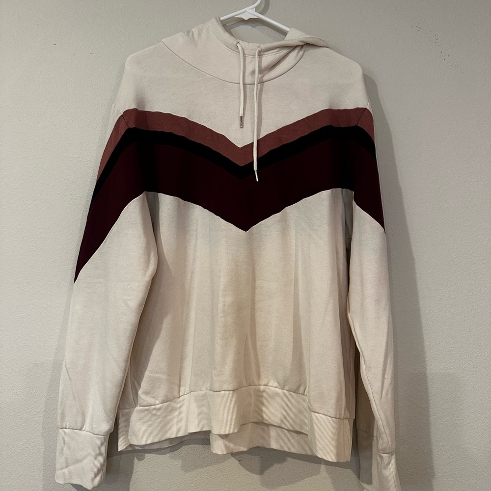 Kinesis Colorblock Chevron Hoodie‎ Sweatshirt Cream Burgundy Black Pullover